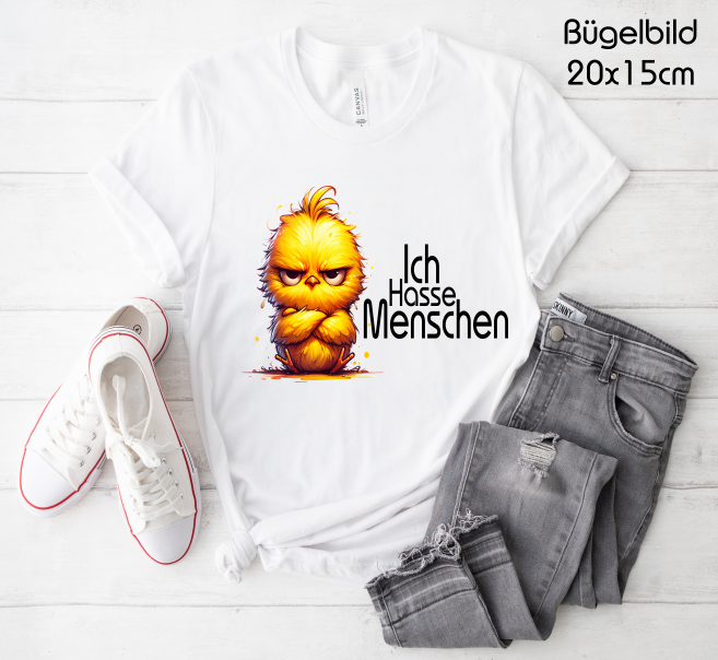 Bügelbild Vogel Küken Ich Hasse Menschen