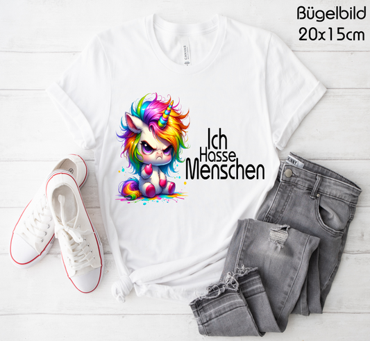Bügelbild Einhorn Ich Hasse Menschen
