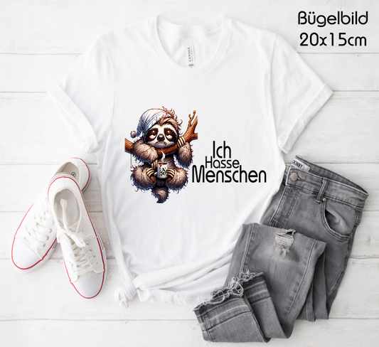 Bügelbild Faultier Ich Hasse Menschen