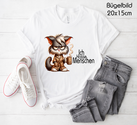 Bügelbild Katze  Ich Hasse Menschen