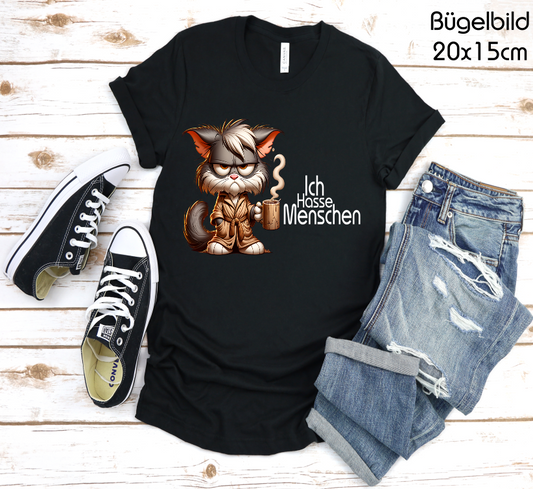 Bügelbild Katze  Ich Hasse Menschen