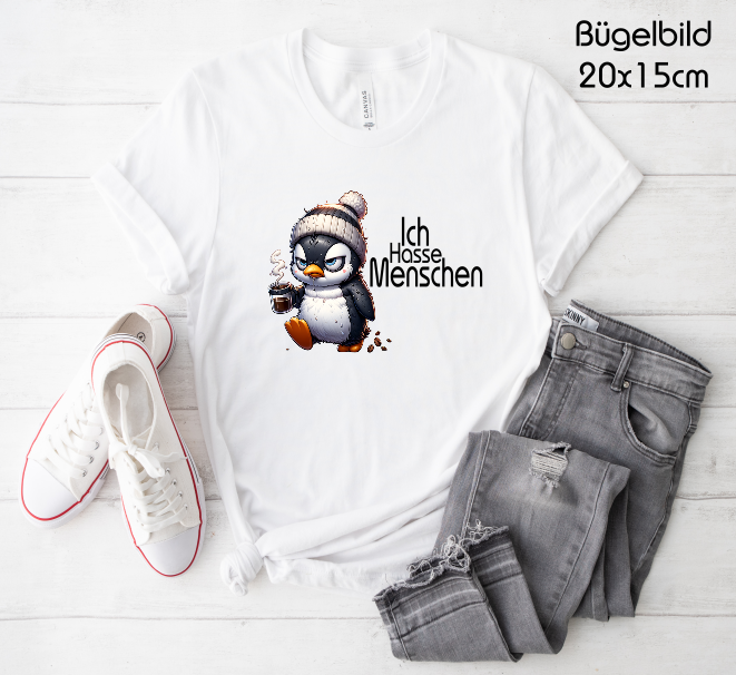 Bügelbild Pinguin  Ich Hasse Menschen
