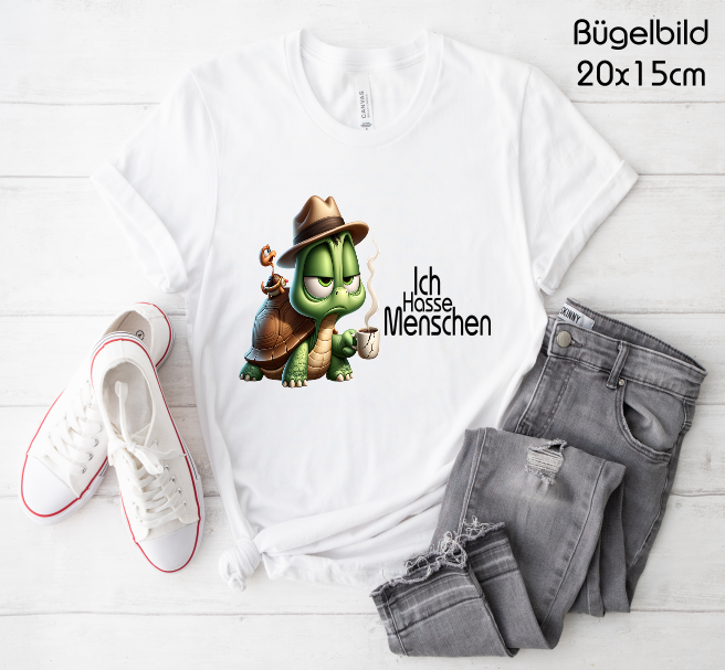 Bügelbild Schildkröte  Ich Hasse Menschen