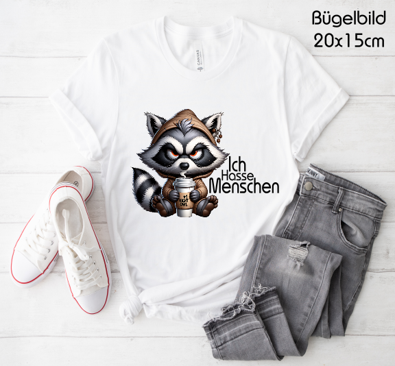 Bügelbild Waschbär  Ich Hasse Menschen