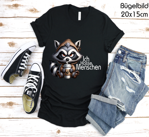 Bügelbild Waschbär  Ich Hasse Menschen