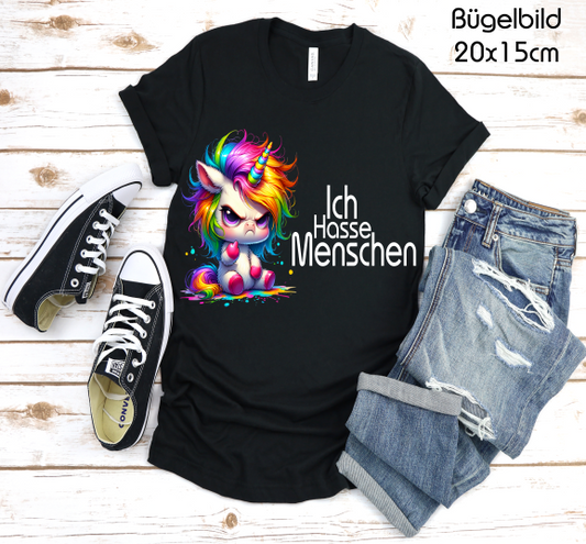 Bügelbild Einhorn Ich Hasse Menschen
