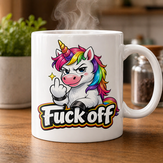 Kaffeetasse Einhorn fuck off Spruch Motiv 144